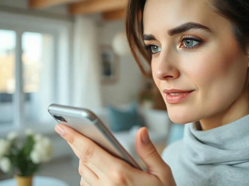 Kobieta obsługująca nowoczesny smartfon, ilustrująca proces zmiany ustawień prywatności połączeń w telefonie.