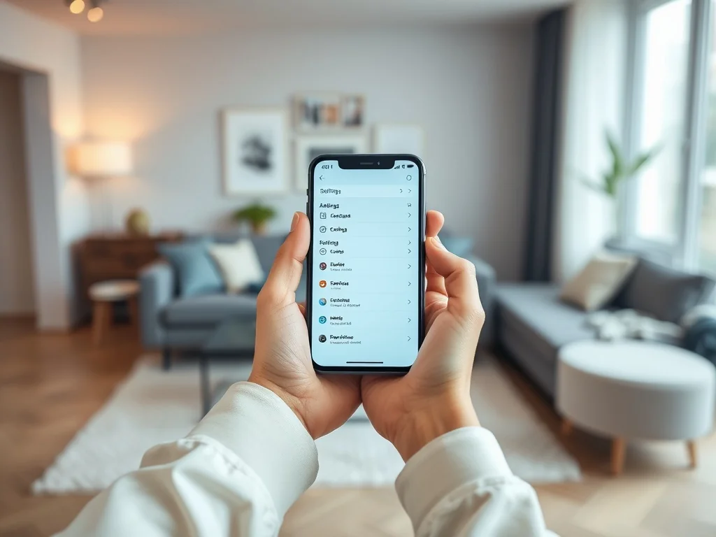 Osoba trzymająca nowoczesny smartfon z widocznymi ikonami ustawień, co ilustruje proces zarządzania funkcjami telefonu.